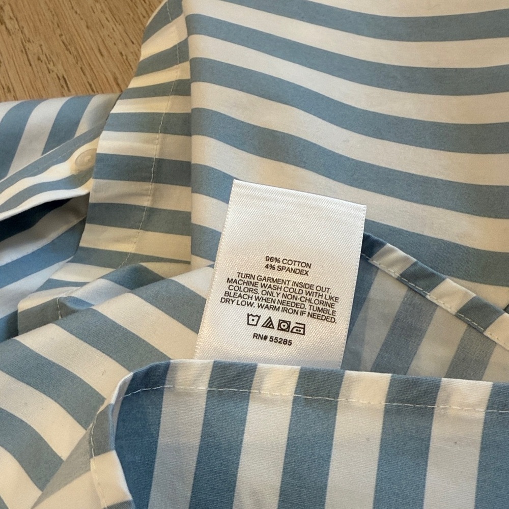 Express Stretch Cotton Poplin Stripped Short Sleeve Cropped Button Down Shirt - Picture 8 of 13